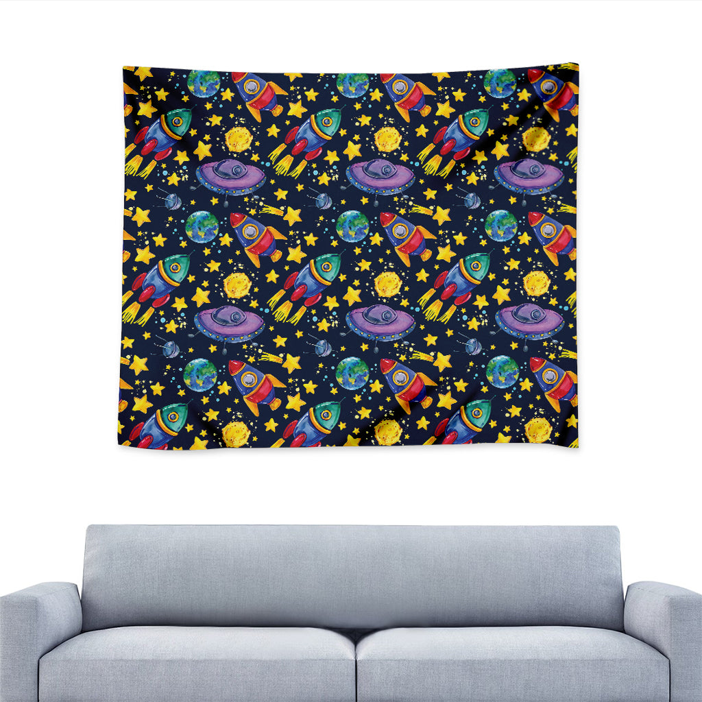 Watercolor Rocket Pattern Print Tapestry