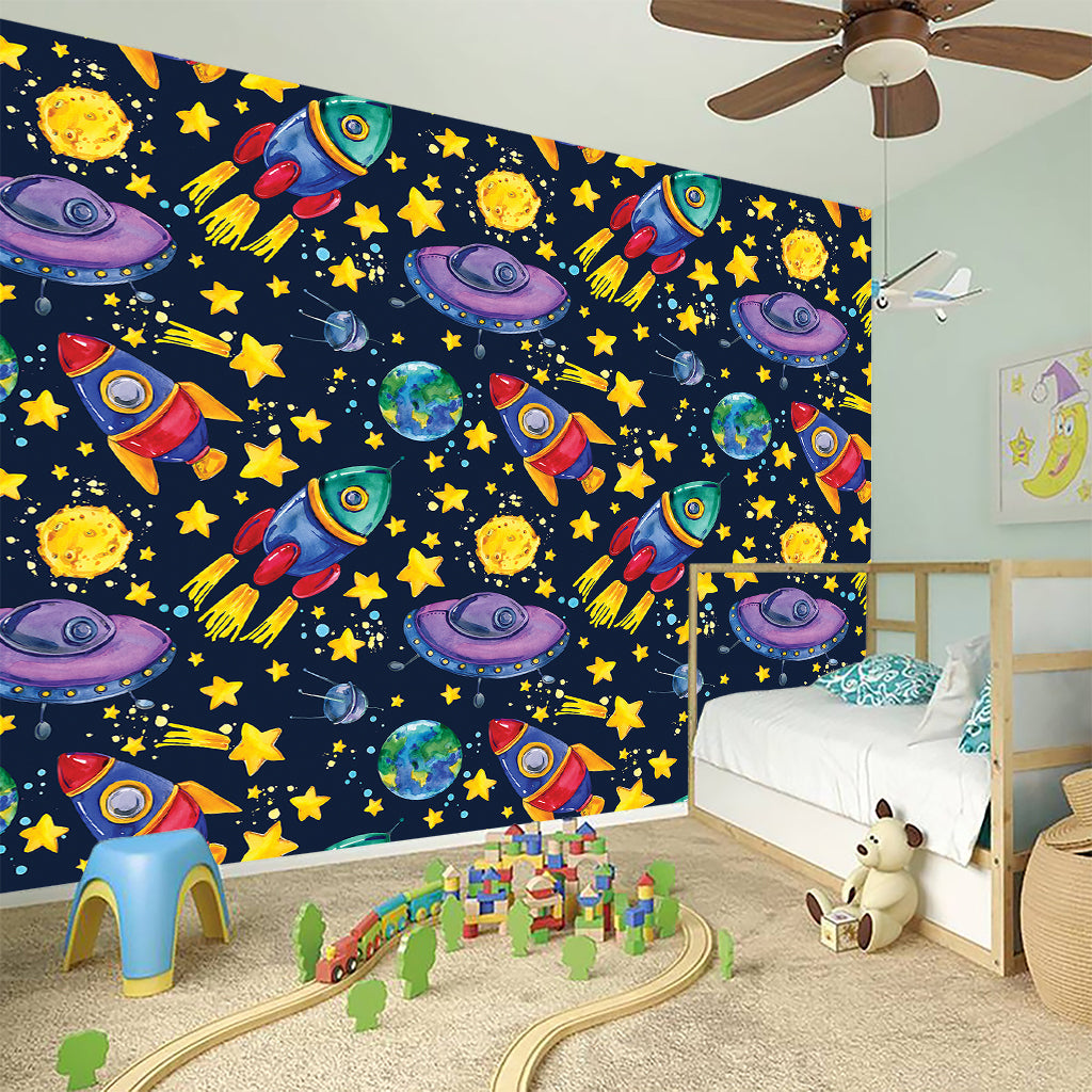 Watercolor Rocket Pattern Print Wall Sticker