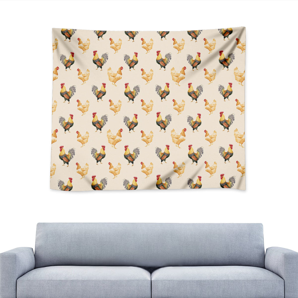 Watercolor Rooster Pattern Print Tapestry