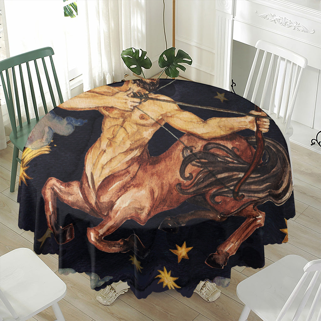 Watercolor Sagittarius Zodiac Sign Print Waterproof Round Tablecloth