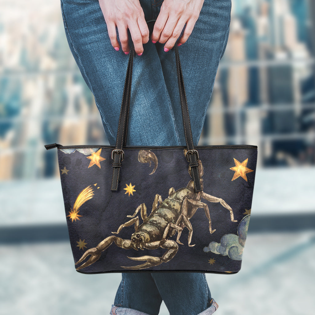 Watercolor Scorpio Zodiac Sign Print Leather Tote Bag