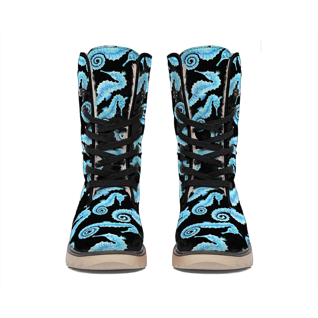 Watercolor Seahorse Pattern Print Winter Boots