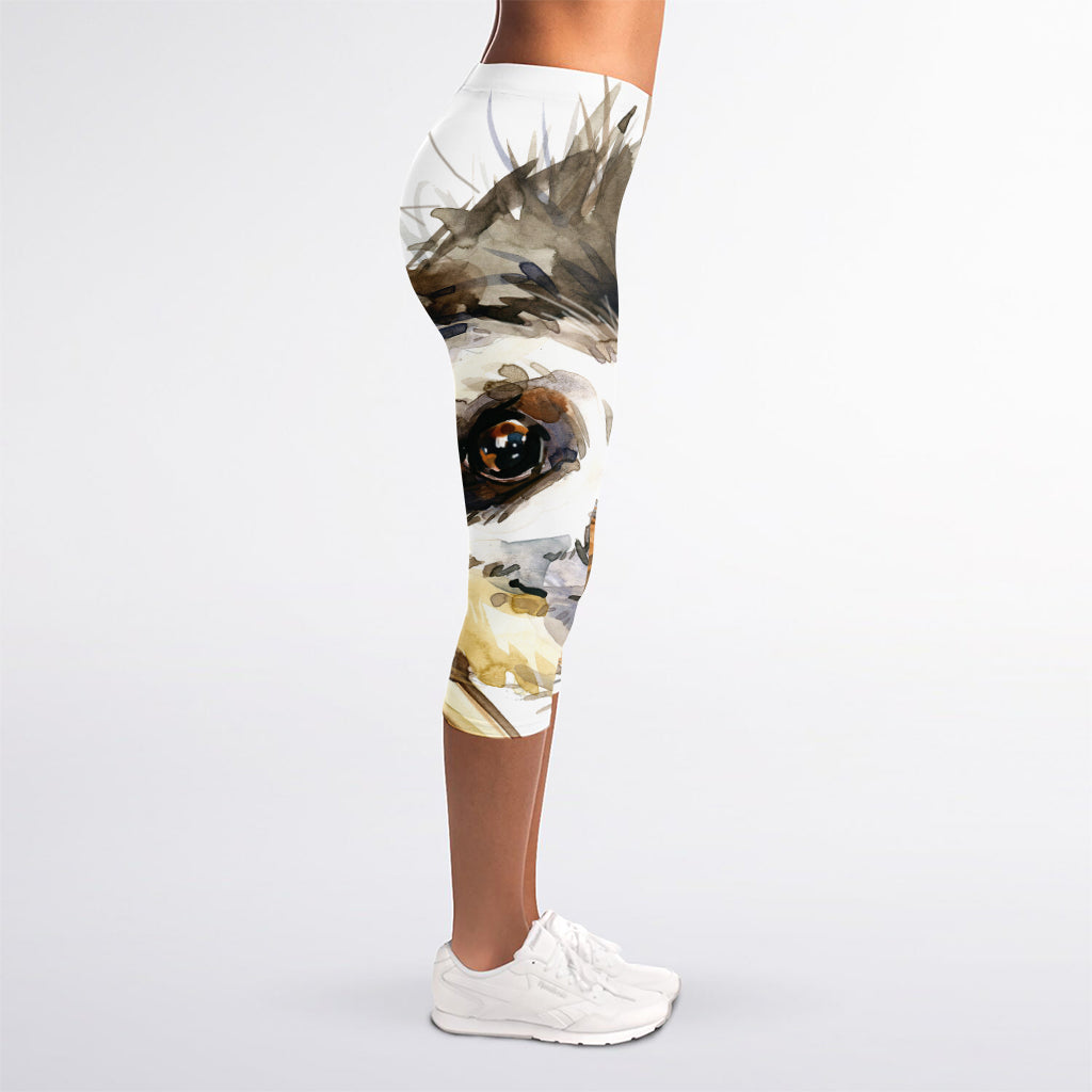 Watercolor Sloth Print Women's Capri Leggings