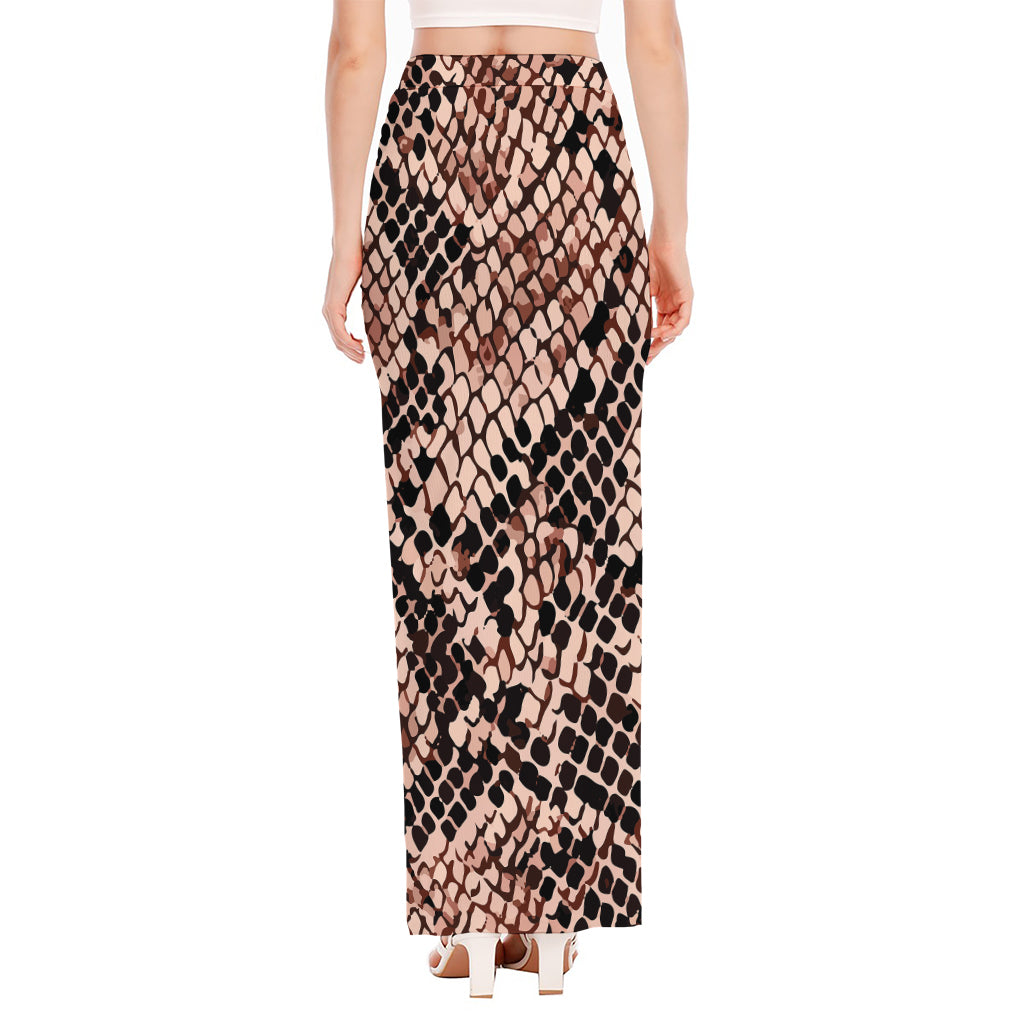 Watercolor Snakeskin Print High Slit Maxi Skirt