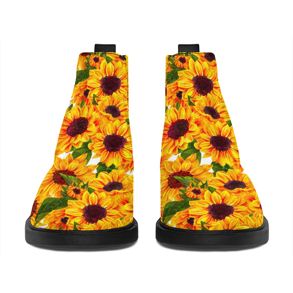 Watercolor Sunflower Pattern Print Flat Ankle Boots