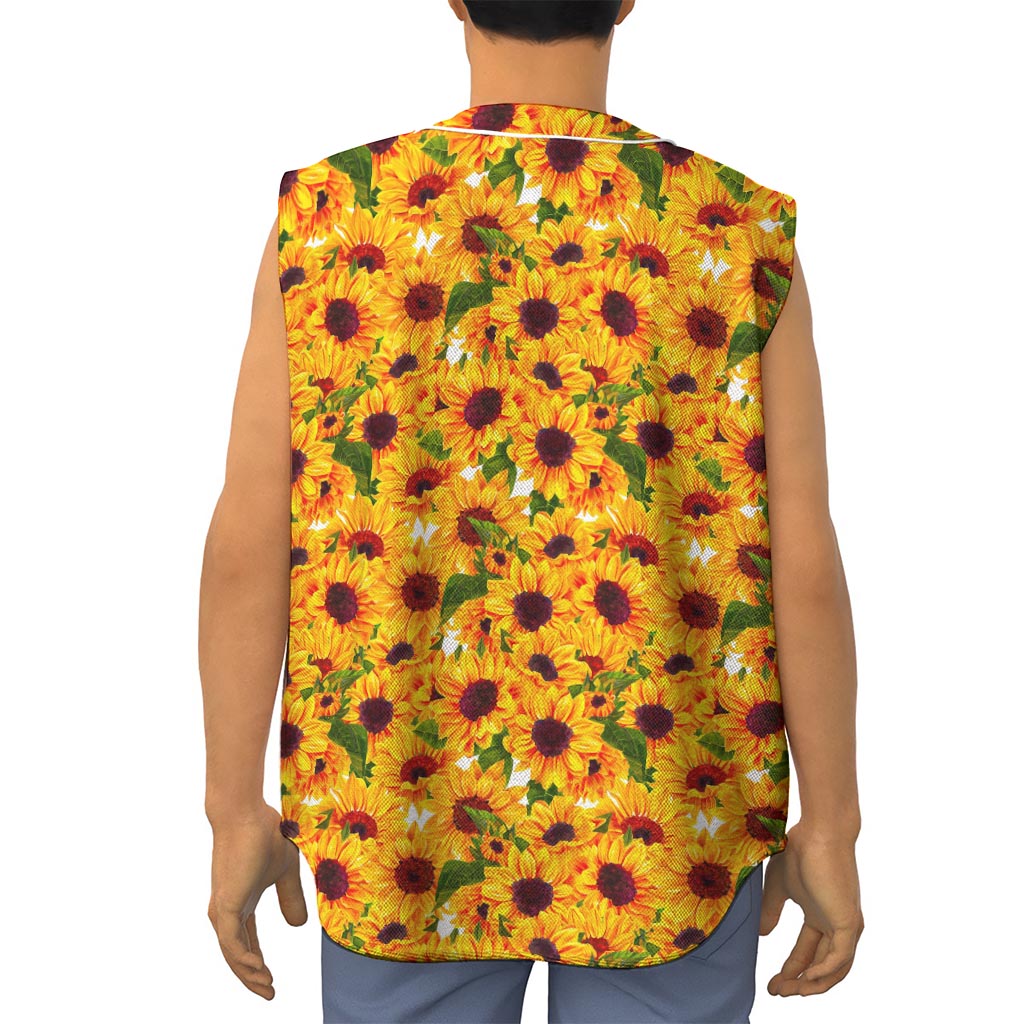 Watercolor Sunflower Pattern Print Sleeveless Baseball Jersey