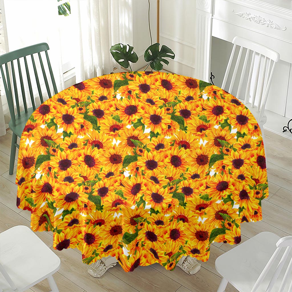 Watercolor Sunflower Pattern Print Waterproof Round Tablecloth