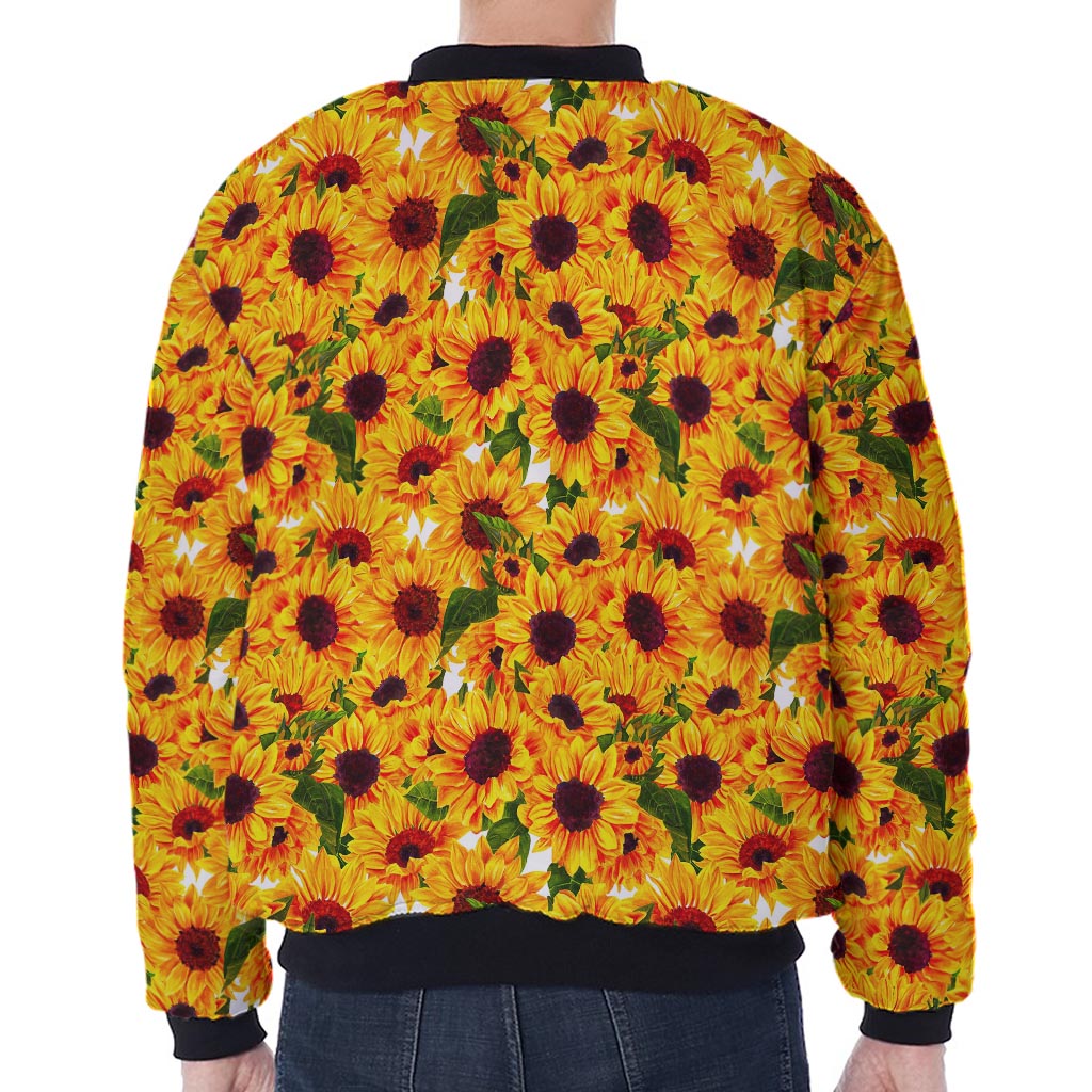 Watercolor Sunflower Pattern Print Zip Sleeve Bomber Jacket