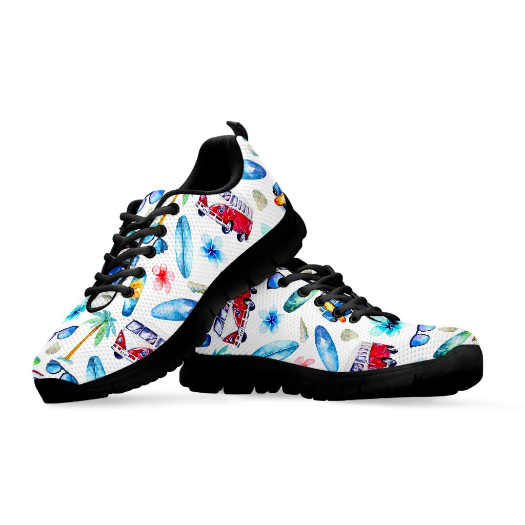 Watercolor Surfing Pattern Print Black Running Shoes