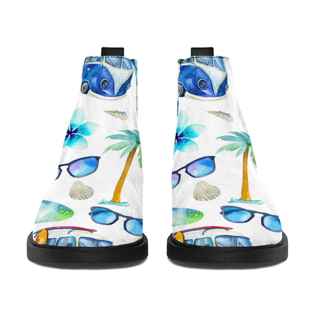 Watercolor Surfing Pattern Print Flat Ankle Boots