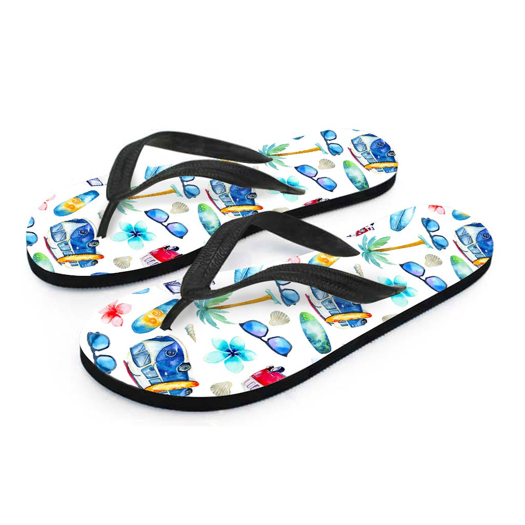 Watercolor Surfing Pattern Print Flip Flops