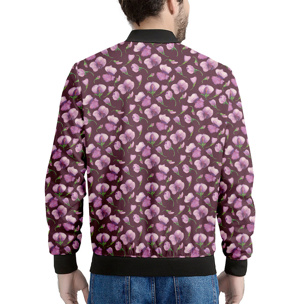 Watercolor Sweet Pea Pattern Print Men's Bomber Jacket