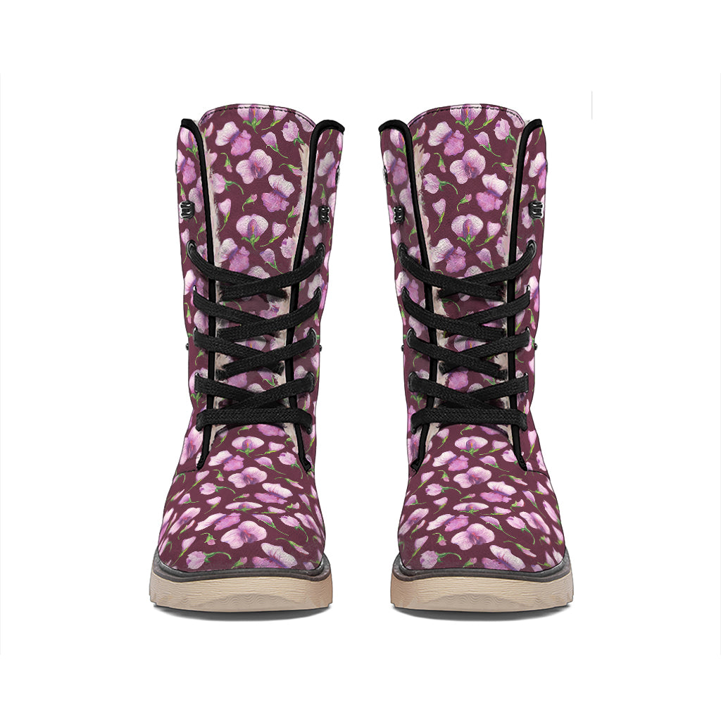 Watercolor Sweet Pea Pattern Print Winter Boots