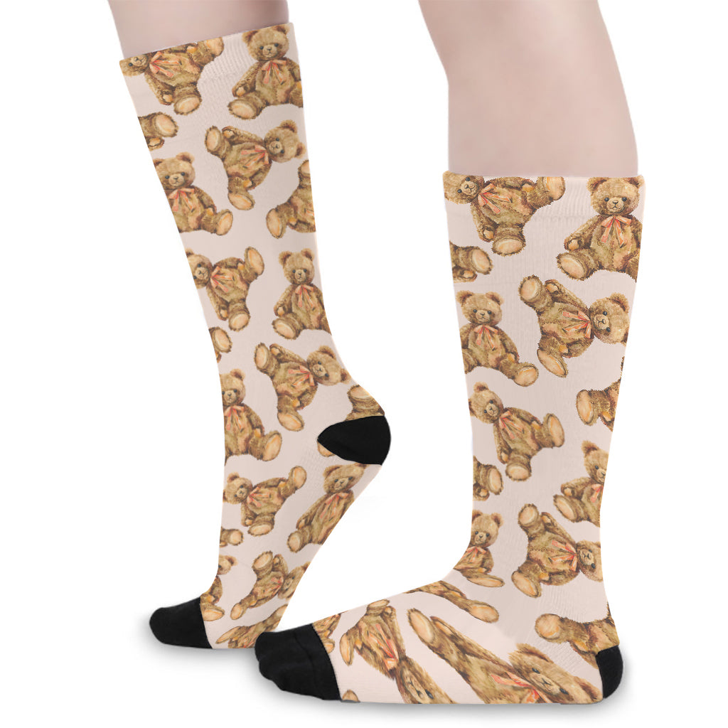 Watercolor Teddy Bear Pattern Print Long Socks