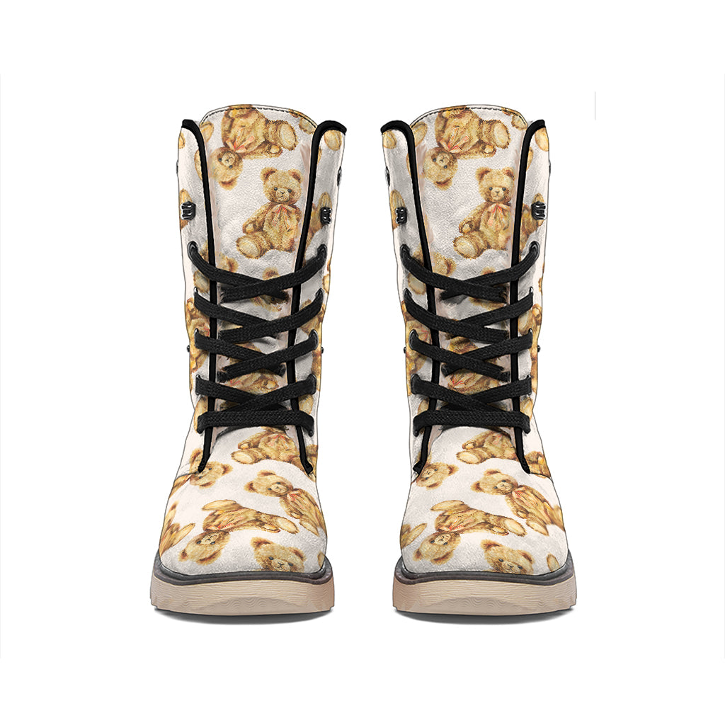 Watercolor Teddy Bear Pattern Print Winter Boots