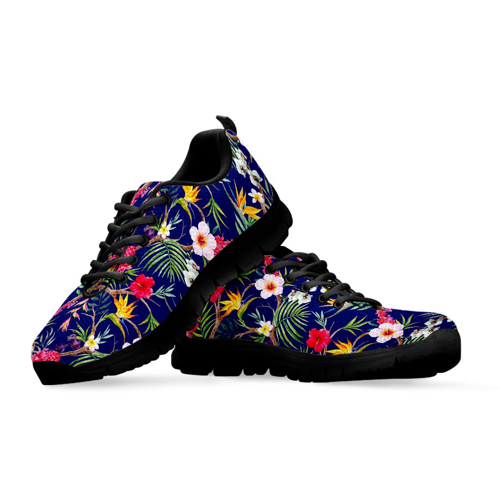 Watercolor Tropical Flower Pattern Print Black Running Shoes
