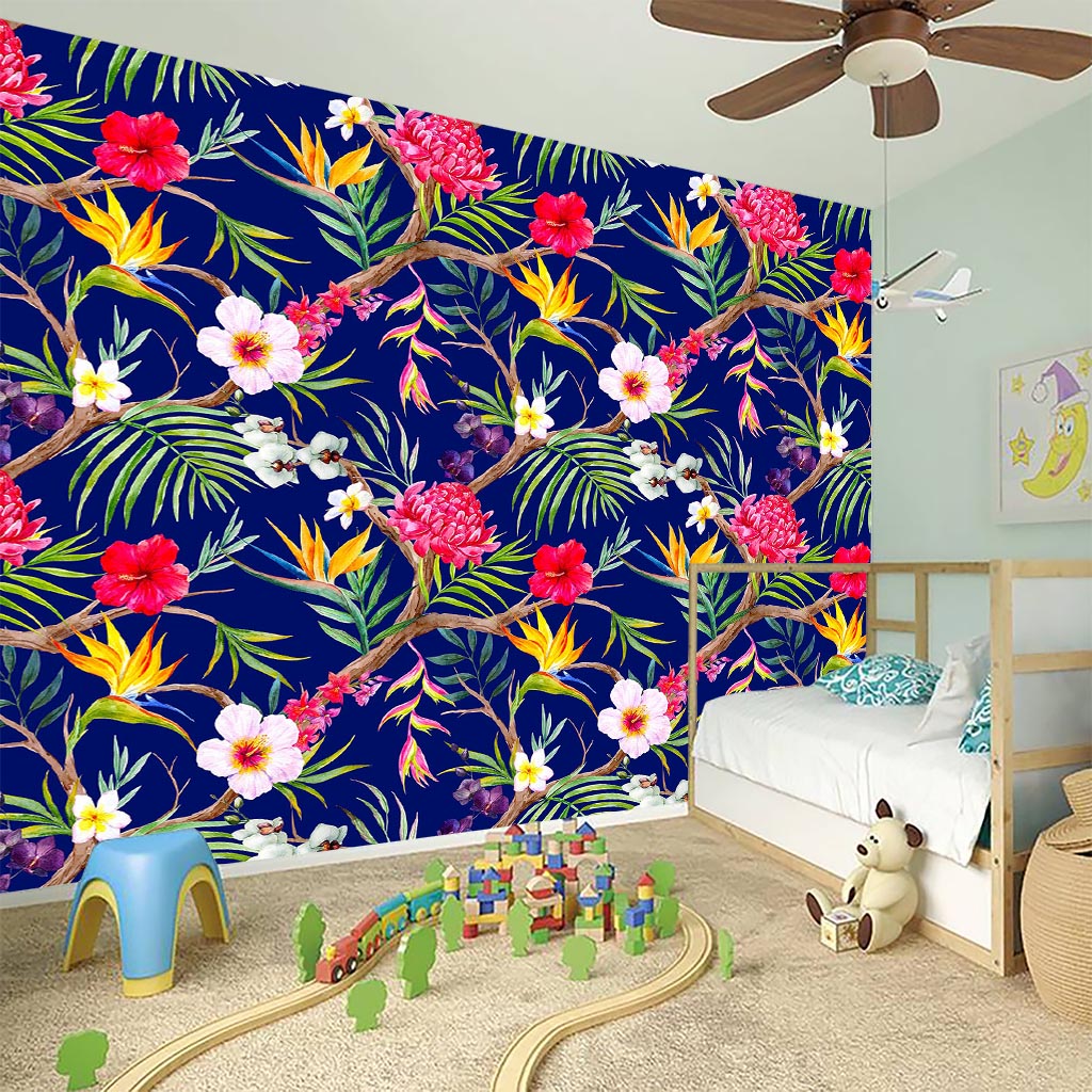 Watercolor Tropical Flower Pattern Print Wall Sticker