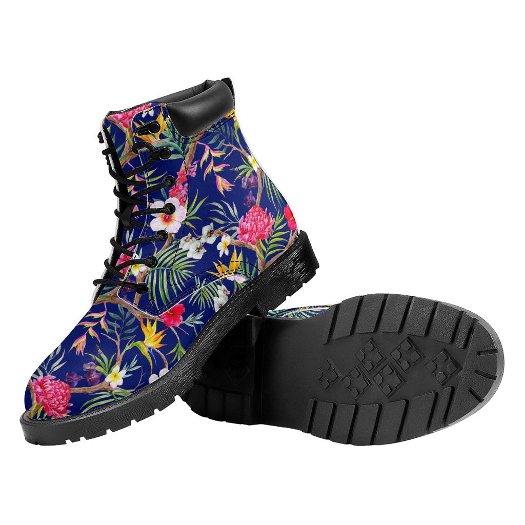 Watercolor Tropical Flower Pattern Print Work Boots