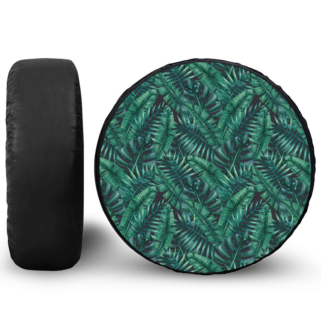 Watercolor Tropical Leaf Pattern Print Leather Spare Tire Cover