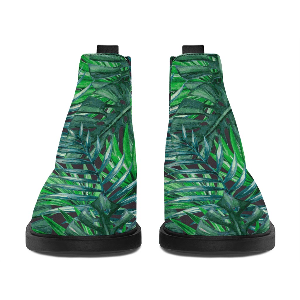 Watercolor Tropical Leaves Pattern Print Flat Ankle Boots
