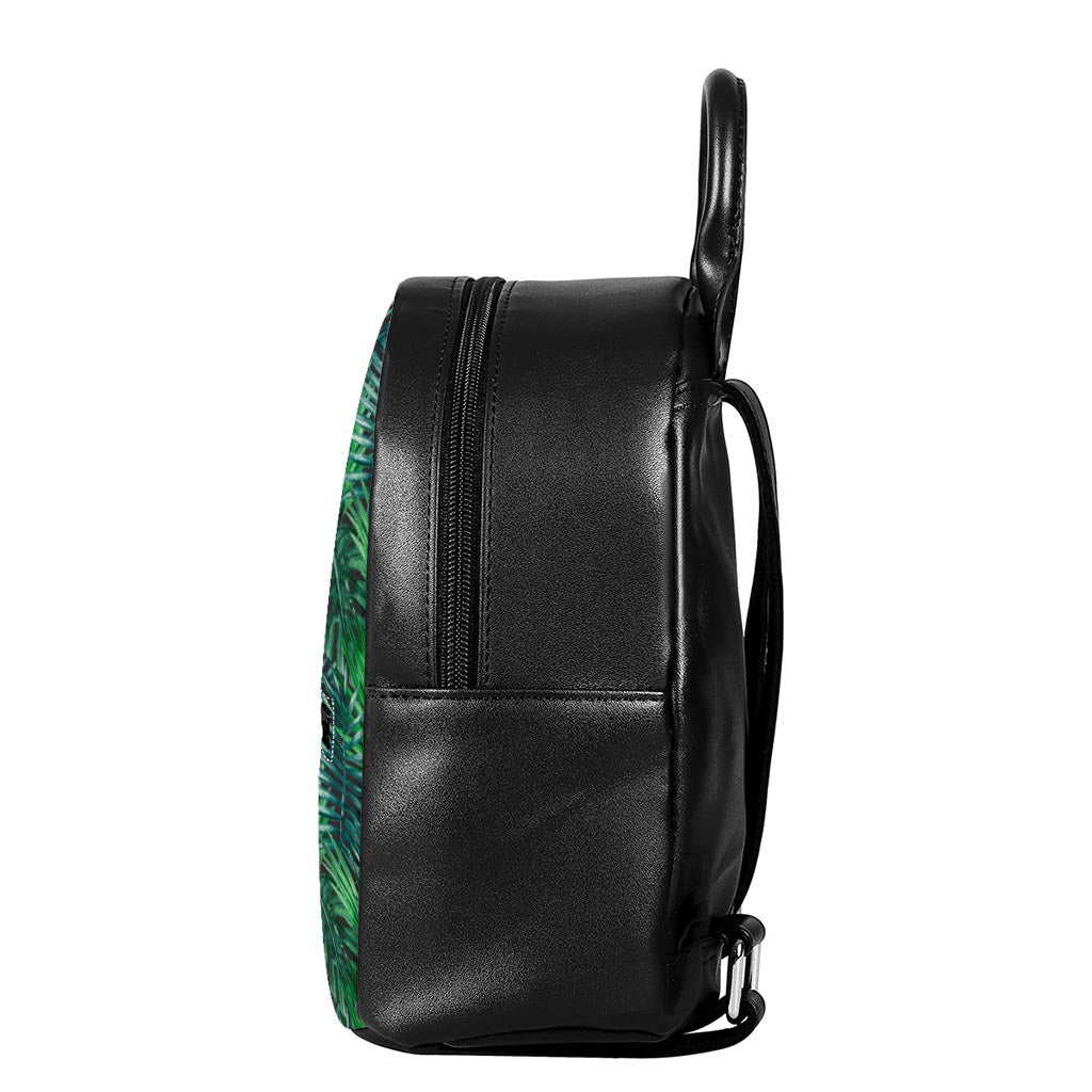 Watercolor Tropical Leaves Pattern Print Leather Backpack