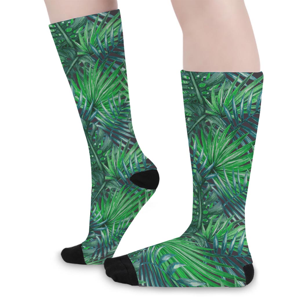 Watercolor Tropical Leaves Pattern Print Long Socks