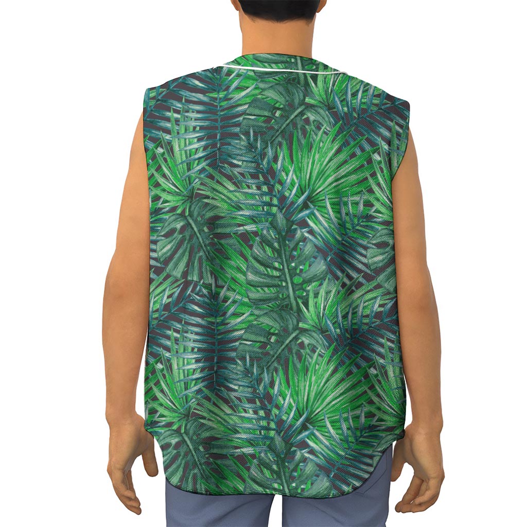 Watercolor Tropical Leaves Pattern Print Sleeveless Baseball Jersey