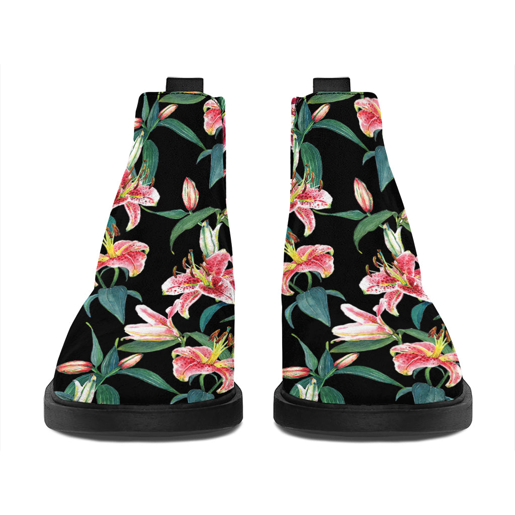 Watercolor Tropical Lily Pattern Print Flat Ankle Boots