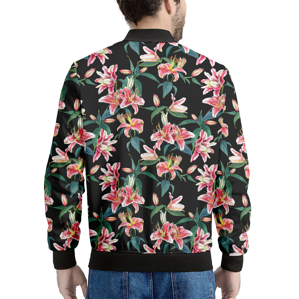 Watercolor Tropical Lily Pattern Print Men's Bomber Jacket