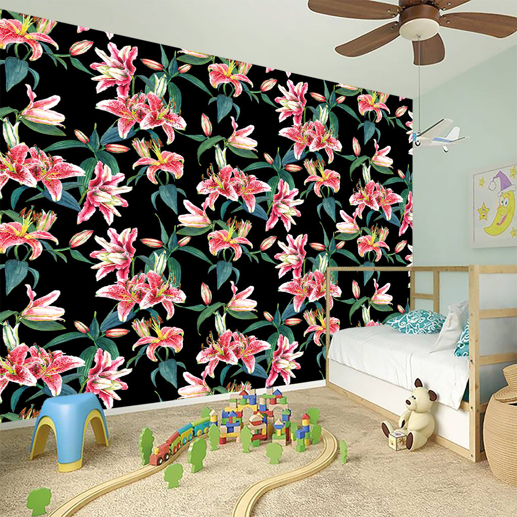 Watercolor Tropical Lily Pattern Print Wall Sticker