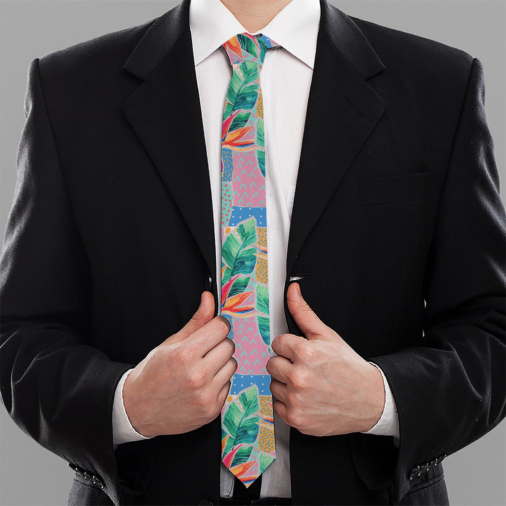 Watercolor Tropical Patchwork Print Necktie