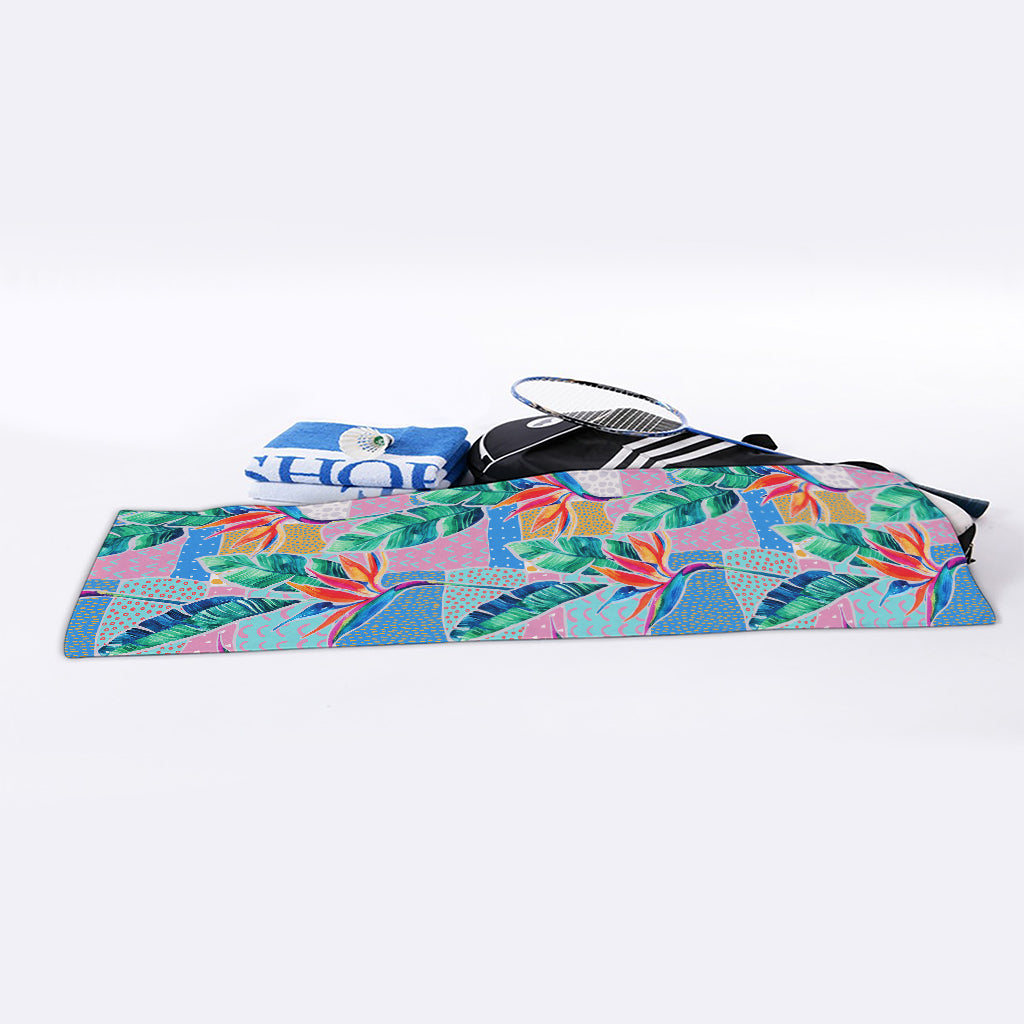 Watercolor Tropical Patchwork Print Sports Towel