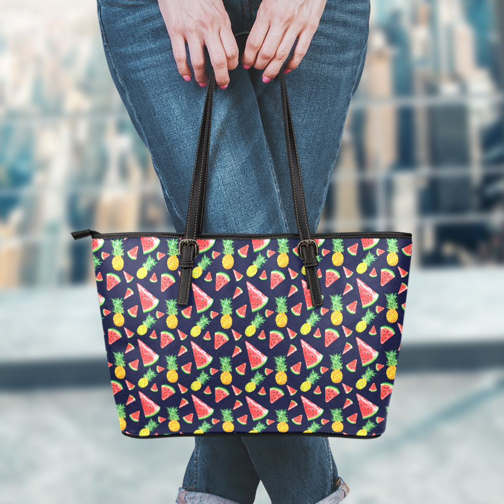 Watercolor Tropical Pattern Print Leather Tote Bag