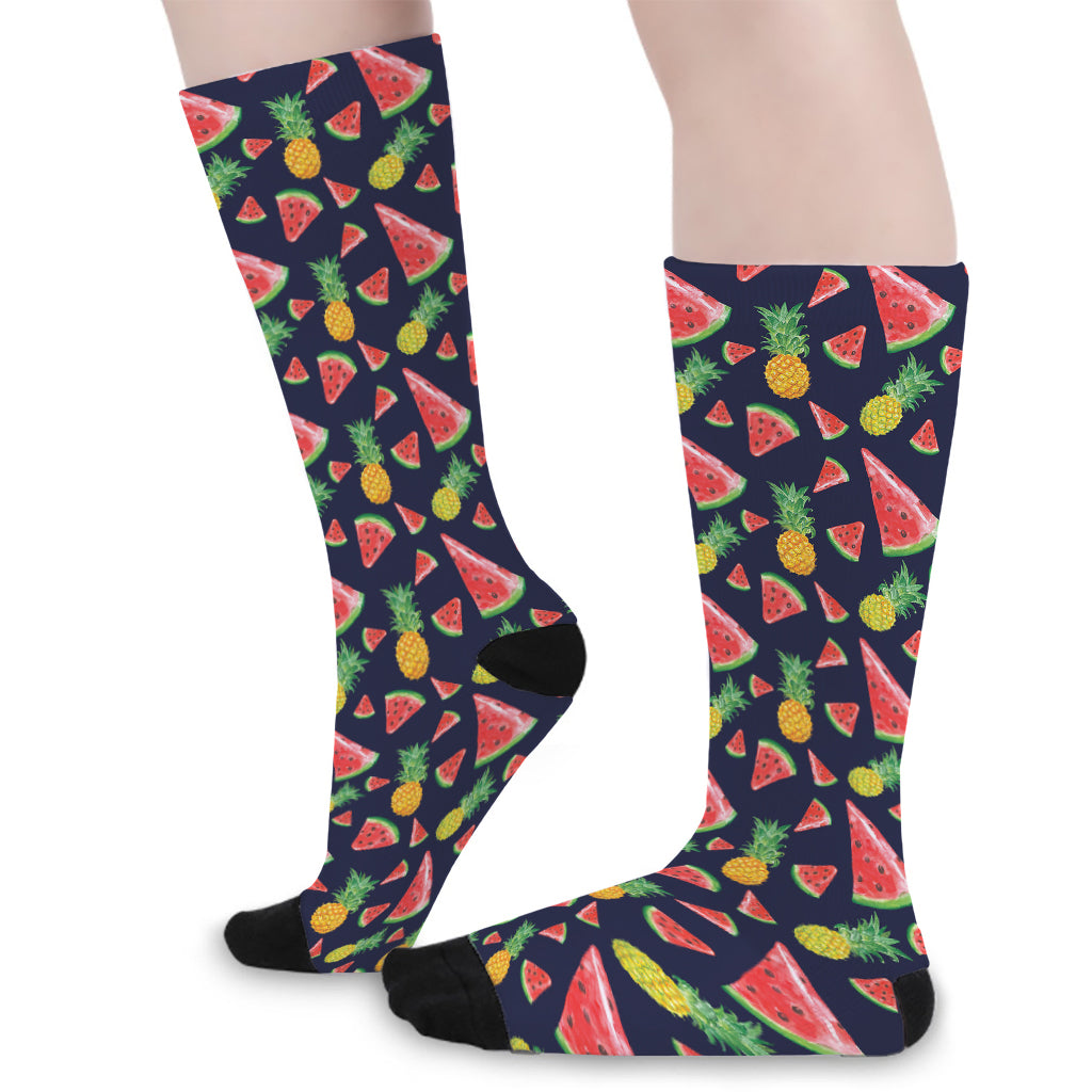 Watercolor Tropical Pattern Print Long Socks