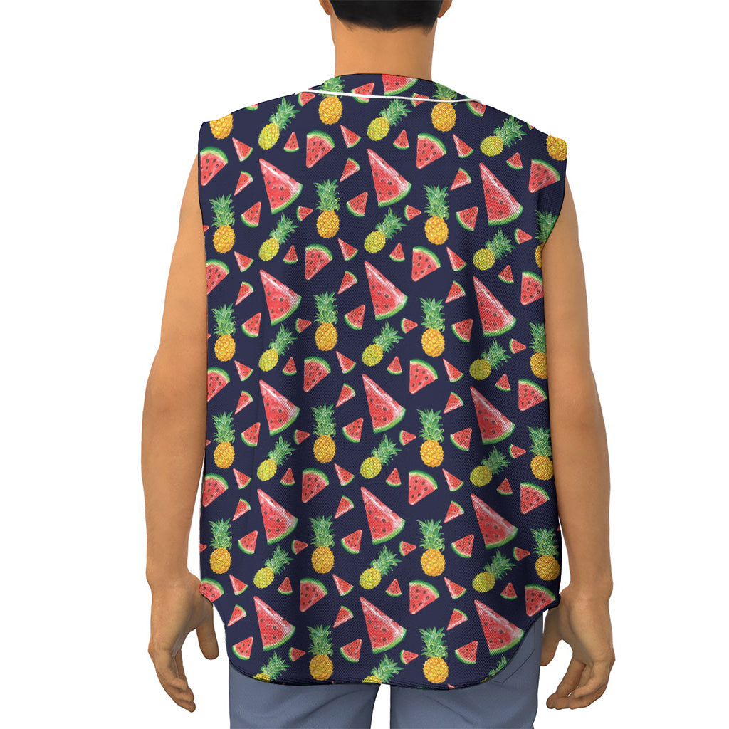 Watercolor Tropical Pattern Print Sleeveless Baseball Jersey
