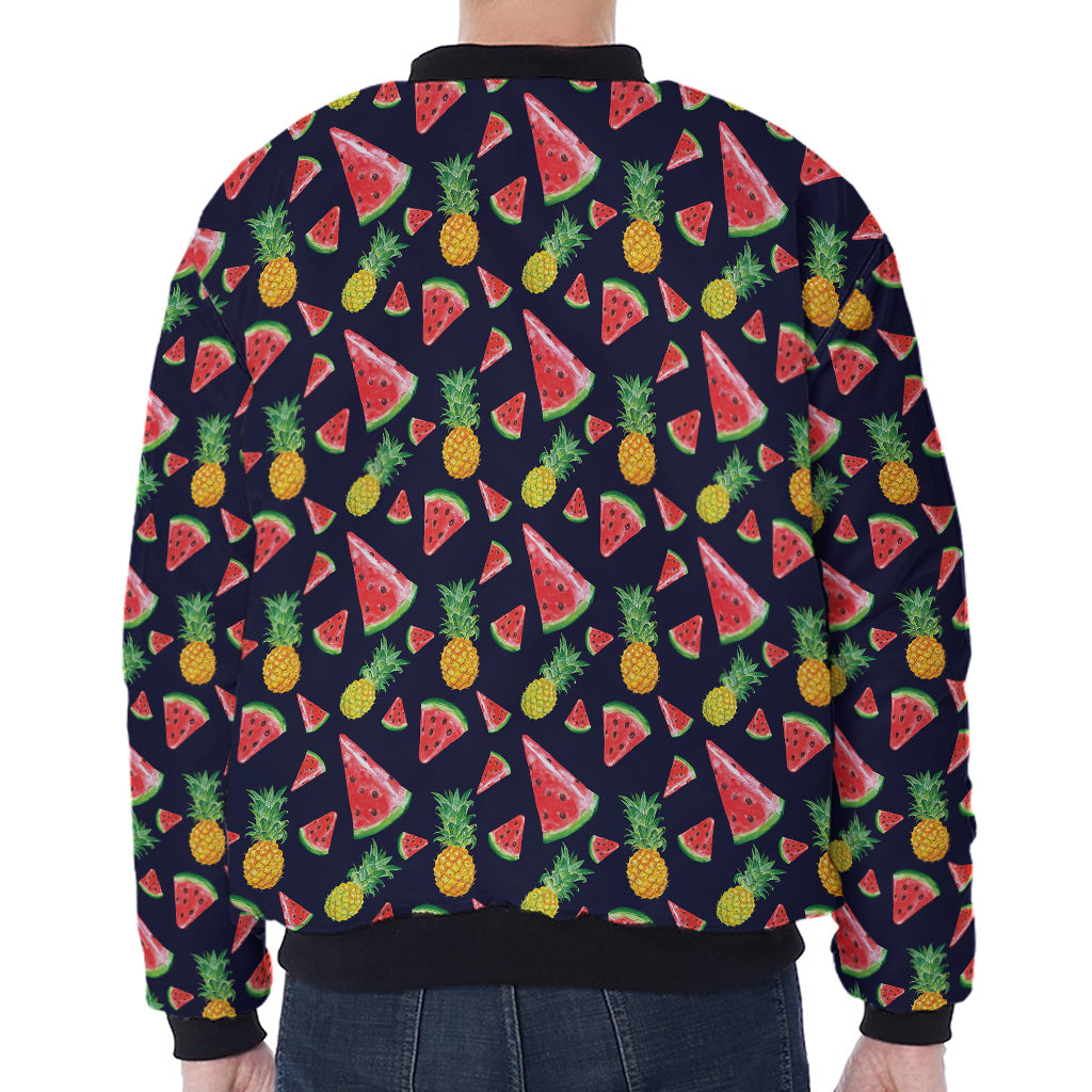 Watercolor Tropical Pattern Print Zip Sleeve Bomber Jacket