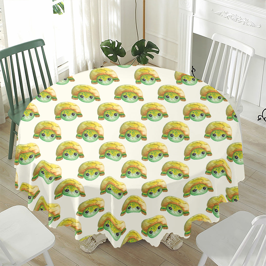Watercolor Turtle Pattern Print Waterproof Round Tablecloth