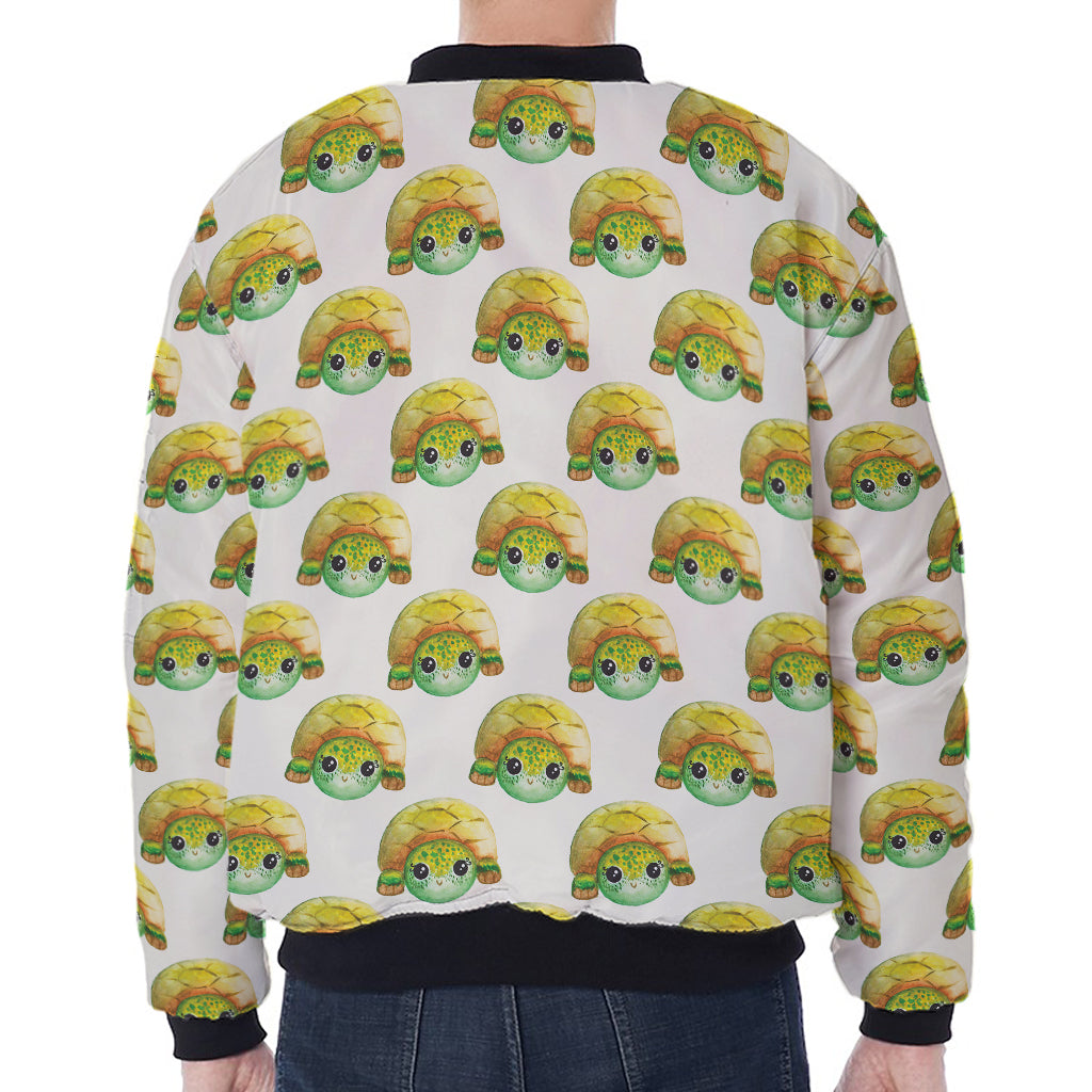 Watercolor Turtle Pattern Print Zip Sleeve Bomber Jacket