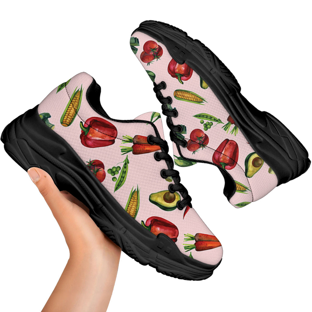 Watercolor Vegan Pattern Print Black Chunky Shoes