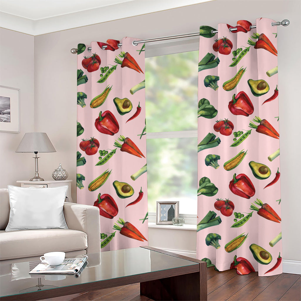 Watercolor Vegan Pattern Print Grommet Curtains