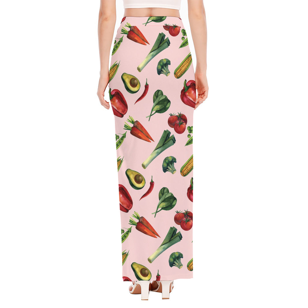 Watercolor Vegan Pattern Print High Slit Maxi Skirt
