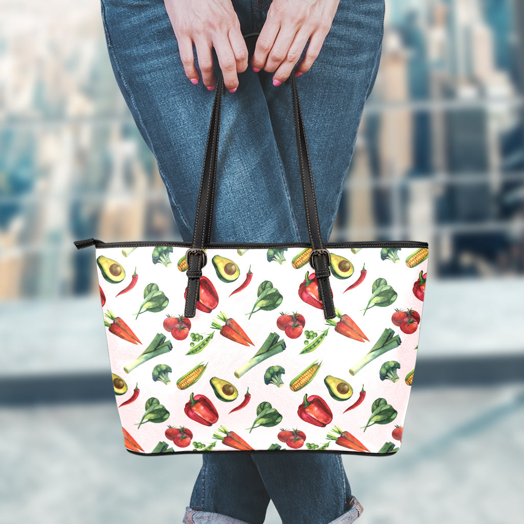 Watercolor Vegan Pattern Print Leather Tote Bag