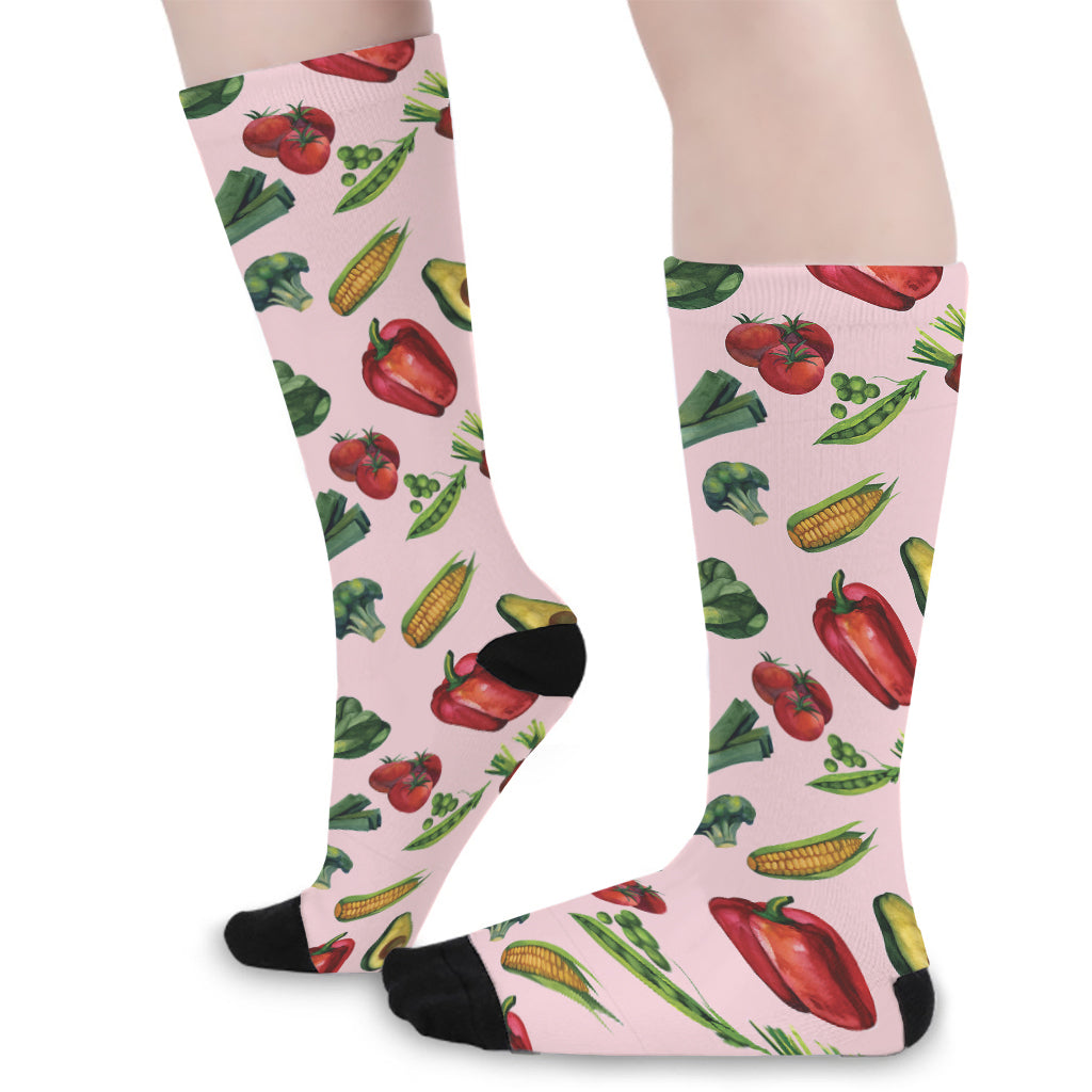 Watercolor Vegan Pattern Print Long Socks