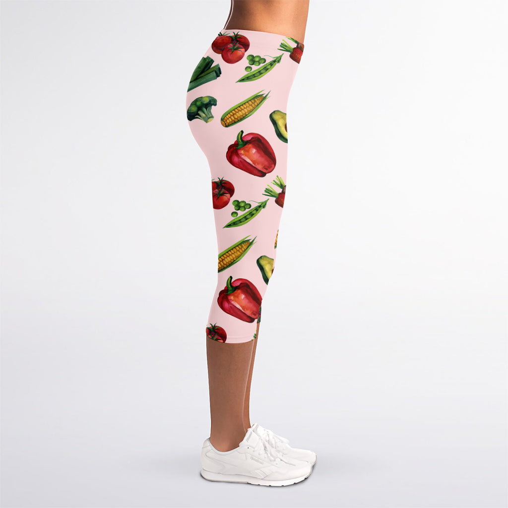 Watercolor Vegan Pattern Print Women's Capri Leggings