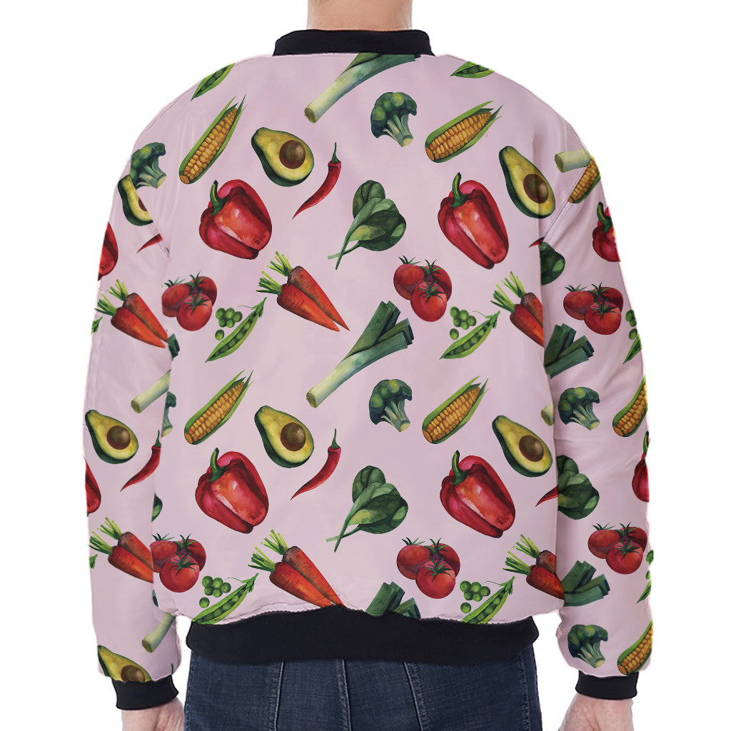 Watercolor Vegan Pattern Print Zip Sleeve Bomber Jacket