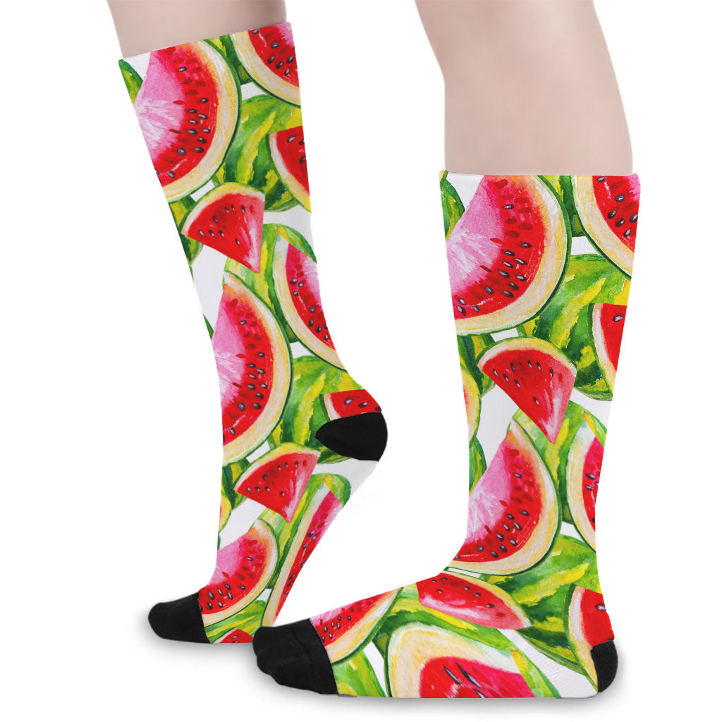 Watercolor Watermelon Pattern Print Long Socks
