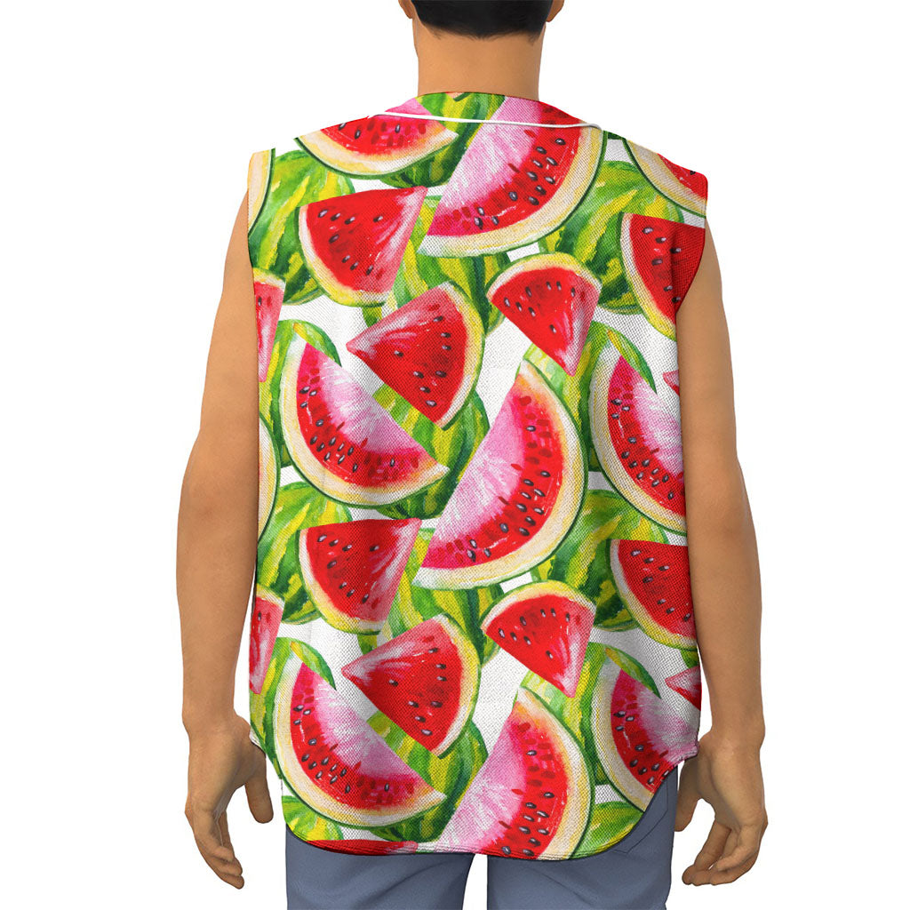 Watercolor Watermelon Pattern Print Sleeveless Baseball Jersey