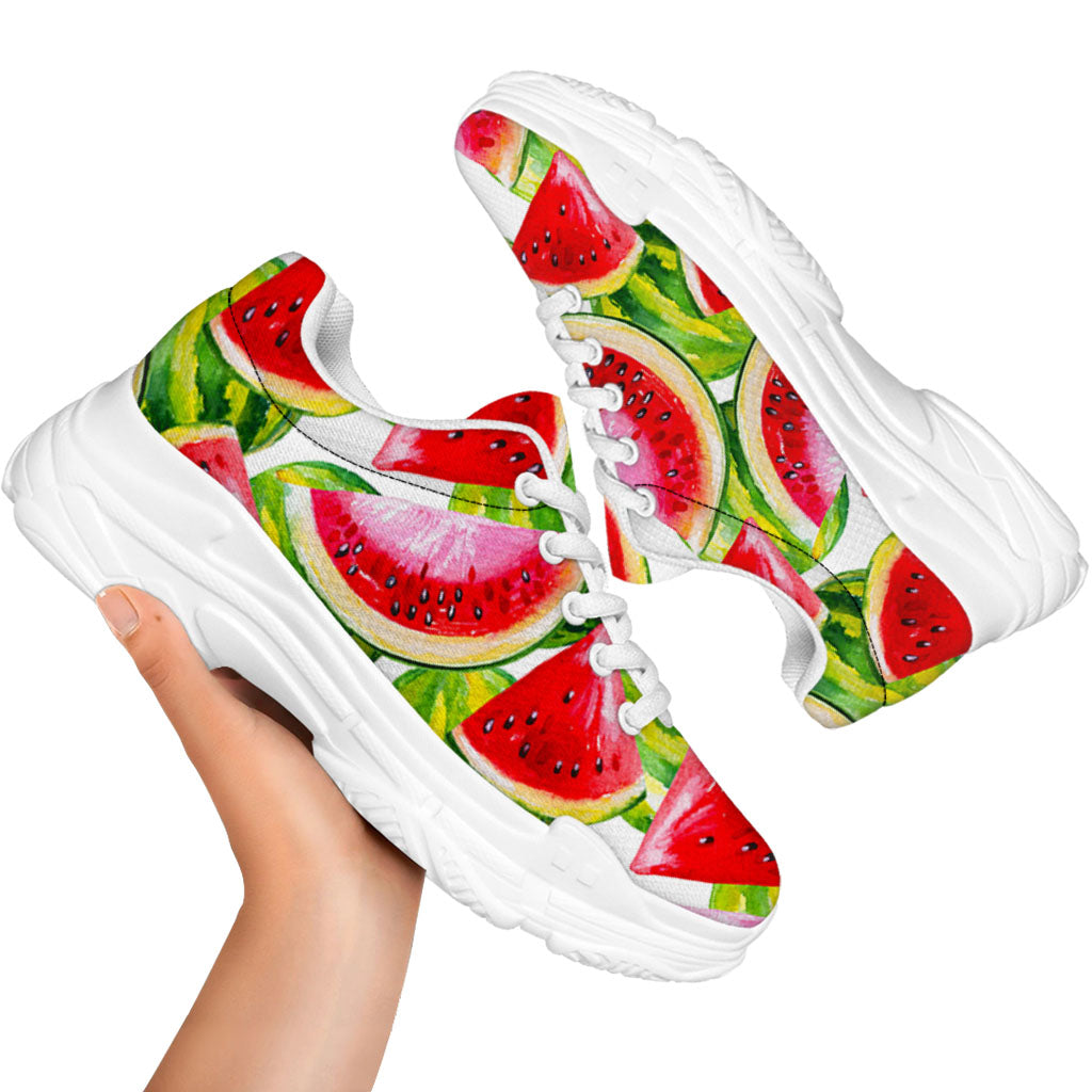 Watercolor Watermelon Pattern Print White Chunky Shoes