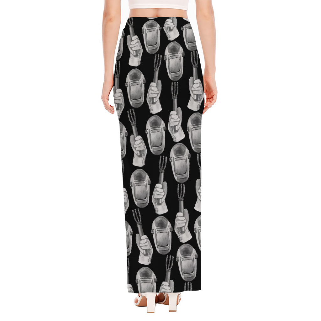 Watercolor Welder Pattern Print High Slit Maxi Skirt