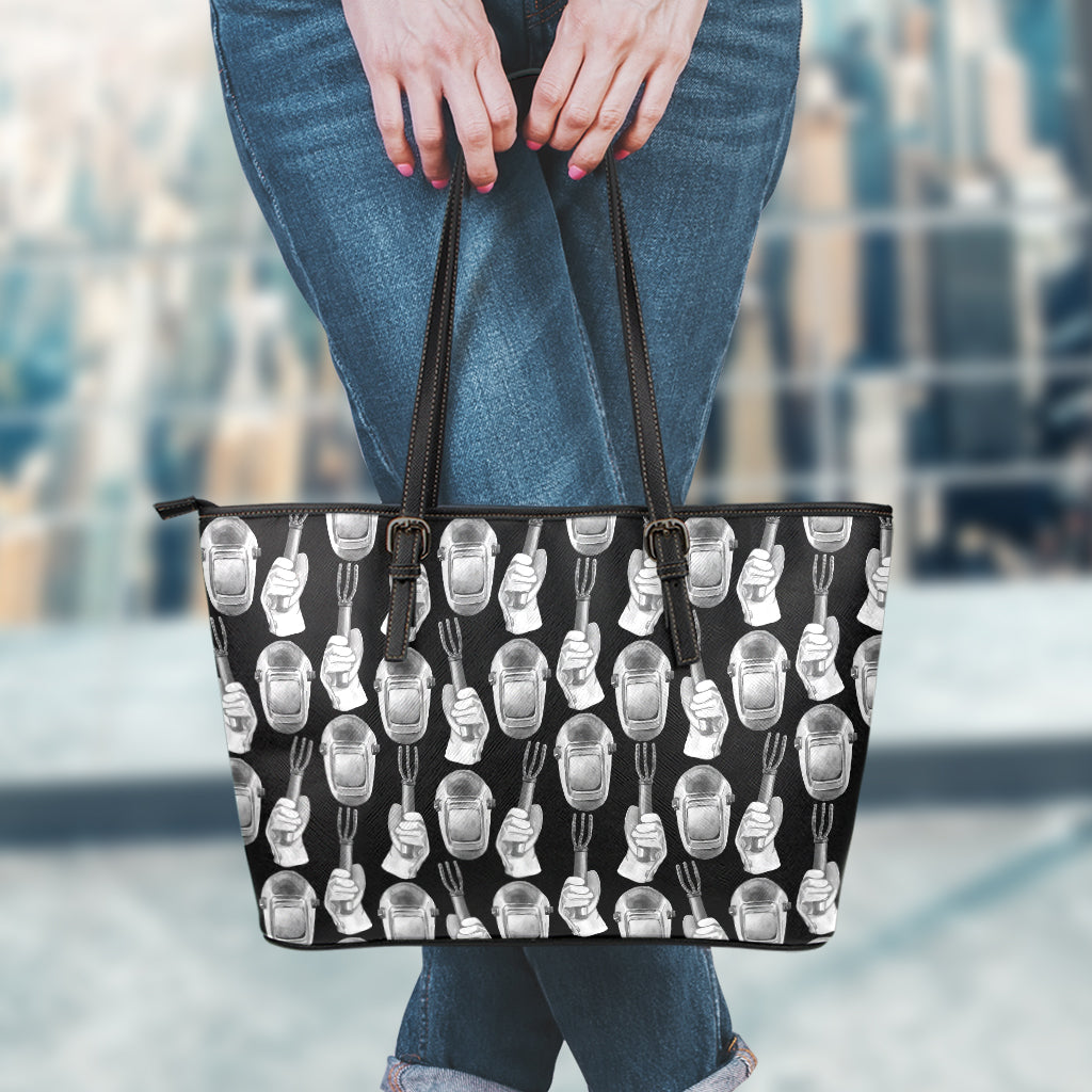 Watercolor Welder Pattern Print Leather Tote Bag